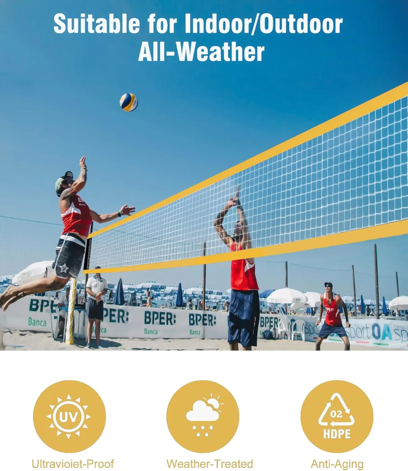 𝙉𝙀𝙒 Professional Volleyball Net Heavy Duty, 46 FT Aircraft Steel Cable, Upgraded Weather Resistant, Portable for Outdoor & Indoor, Pool, Trees, Backyard, Yard, Beach, Park, 32x3FT(Net Only)