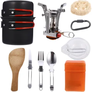 1 Set Portable Camping Cookware for Persons Picnic Tableware with Scale Design for Outdoor Travel Hiking and BBQ Activities