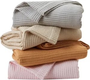 100% Cotton Blanket for King Size Bed - Tan Waffle Weave Lightweight Summer Bed Blanket - 102x90in Prewashed Breathable, Woven, Layering Blanket (King, Oatmeal)