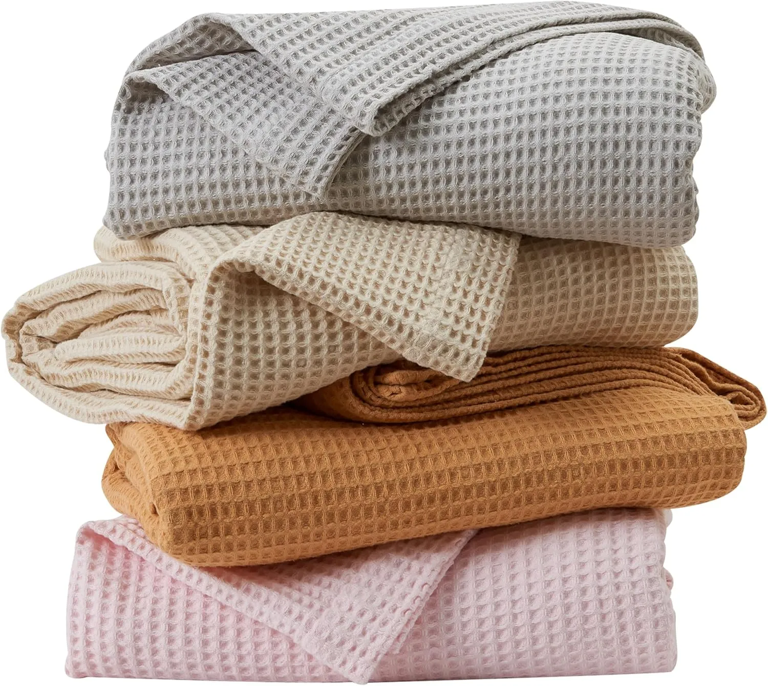 100% Cotton Blanket for King Size Bed - Tan Waffle Weave Lightweight Summer Bed Blanket - 102x90in Prewashed Breathable, Woven, Layering Blanket (King, Oatmeal)