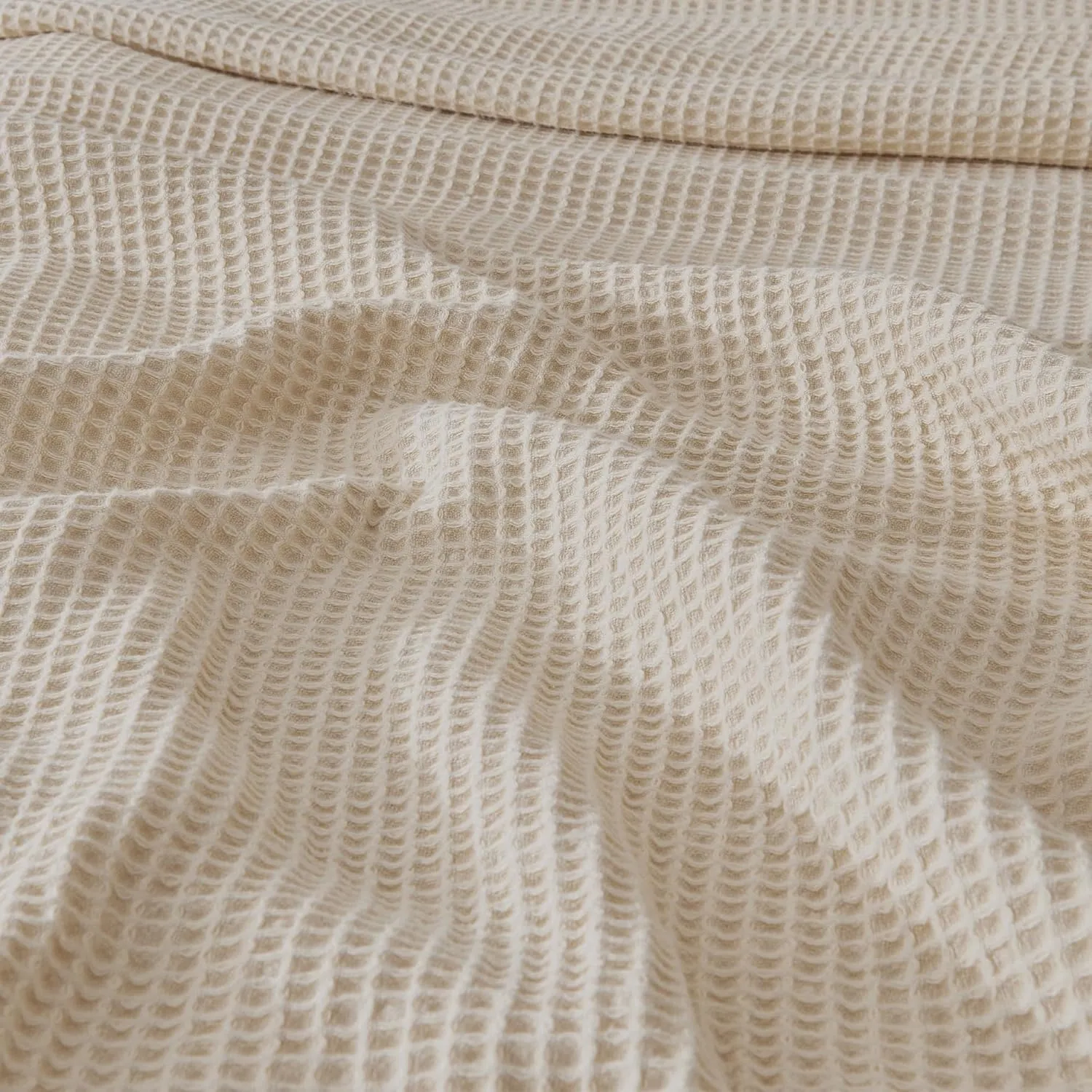 100% Cotton Blanket for King Size Bed - Tan Waffle Weave Lightweight Summer Bed Blanket - 102x90in Prewashed Breathable, Woven, Layering Blanket (King, Oatmeal)
