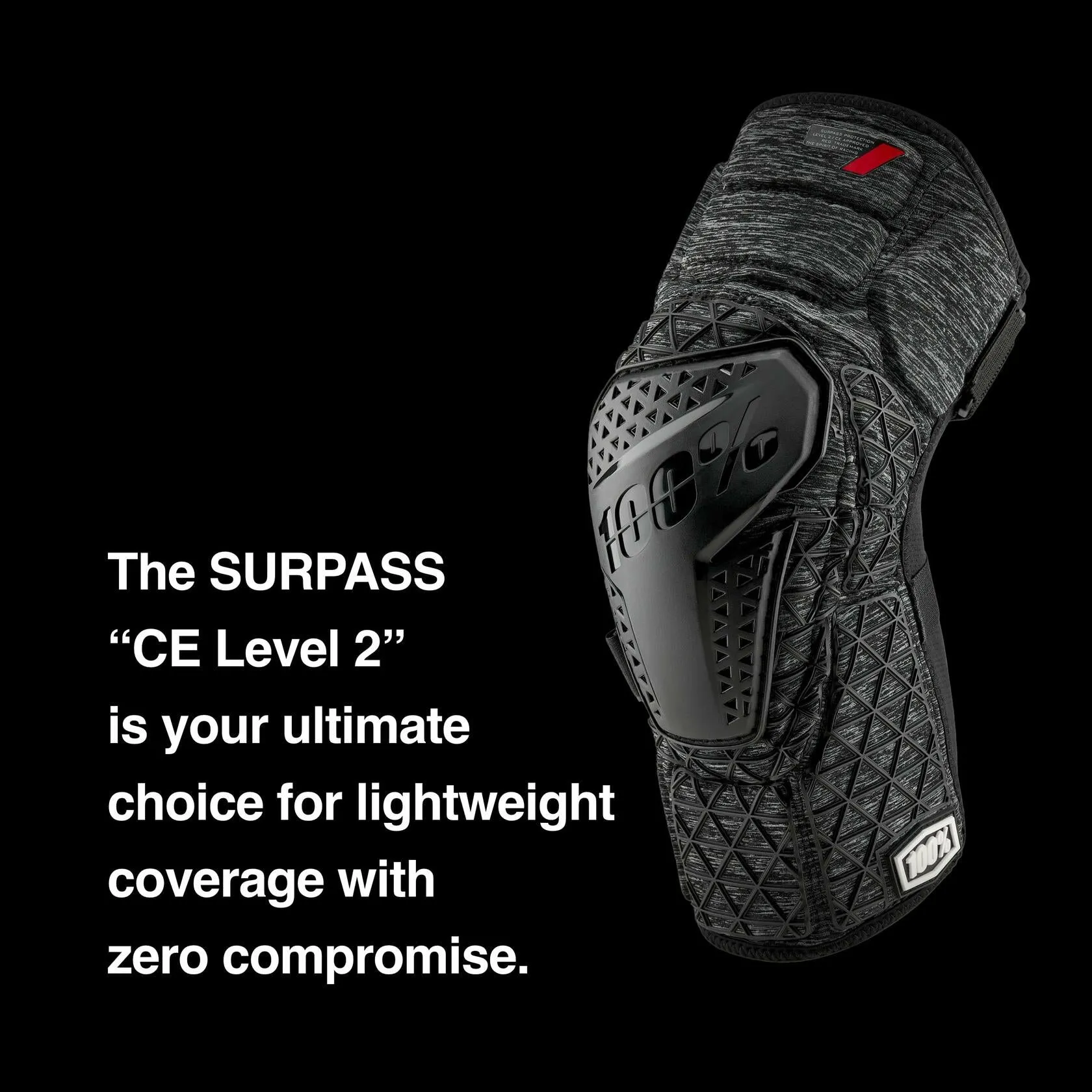 100% SURPASS KNEE GUARDS GREY HEATHER/BLACK LG 70009-00007