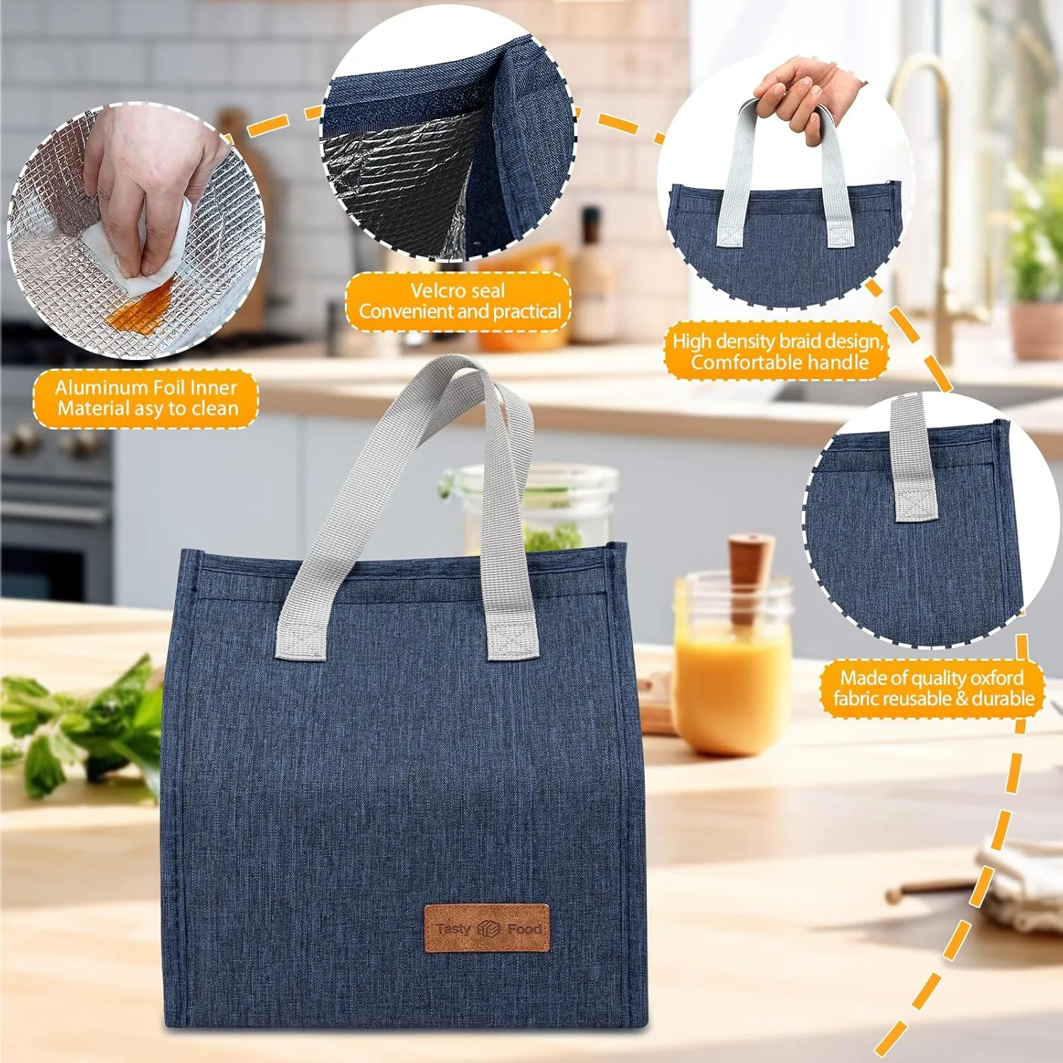 12 Pack Lunch Bags Bulk,Insulated Reusable Lunch Bags with Aluminum for Women Men,Leakproof Tote Large Lunch Box for Office,Work,Beach or Travel,Black