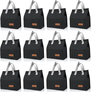 12 Pack Lunch Bags Bulk,Insulated Reusable Lunch Bags with Aluminum for Women Men,Leakproof Tote Large Lunch Box for Office,Work,Beach or Travel,Black