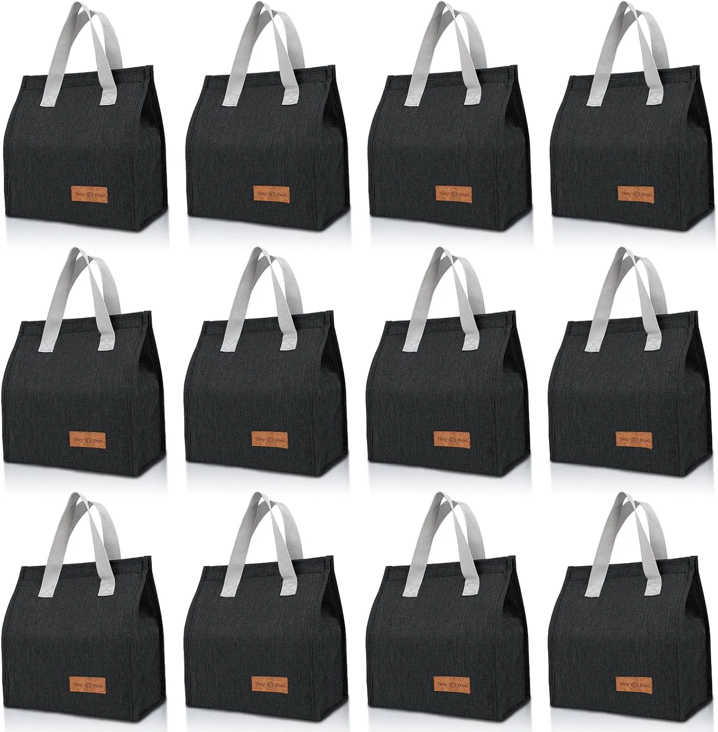 12 Pack Lunch Bags Bulk,Insulated Reusable Lunch Bags with Aluminum for Women Men,Leakproof Tote Large Lunch Box for Office,Work,Beach or Travel,Black