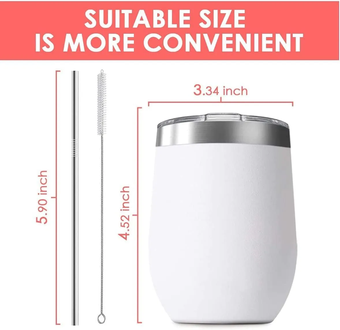 12oz Wine Tumbler with Lid With straw Stainless Steel Wine Tumbler Cups Double Wall Vacuum Insulated Travel Mugs Stemless Cup 16 Pack (Black)