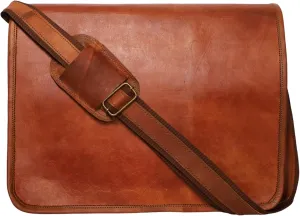15 Inch Genuine Leather Messenger Bag for Men – Distressed Brown Laptop Satchel Briefcase – Vintage Crossbody Shoulder Bag for Office, College & Travel