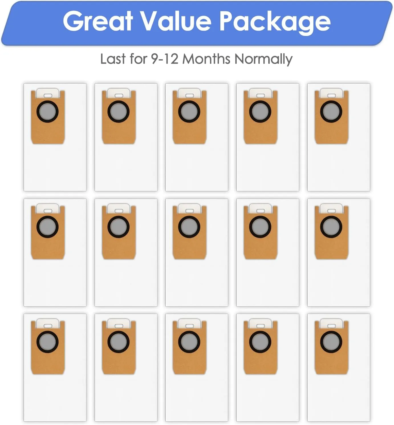 (15 Pack) Omni S1 Pro Replacement Dust Bags Compatible With Eufy Robot Vacuum Omni S1 Pro Self Empty Station, Filter Bags for Robot Vacuum