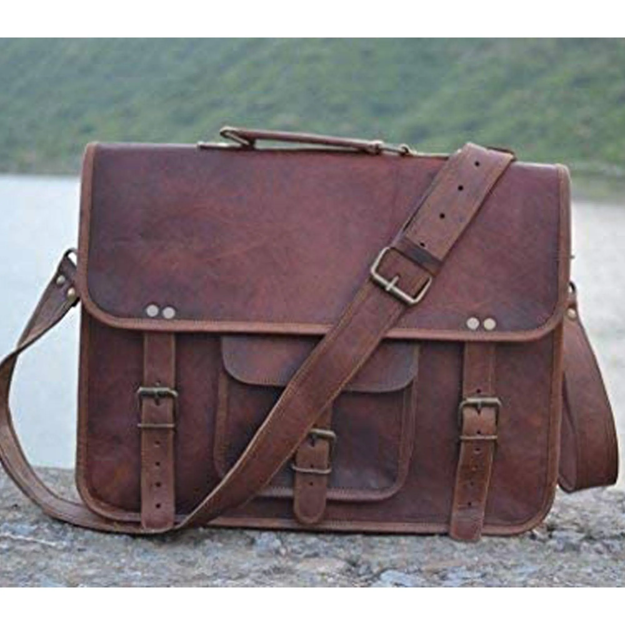 15" Vintage Leather Laptop Messenger Bag briefcase Satchel laptop bag for Men and Women