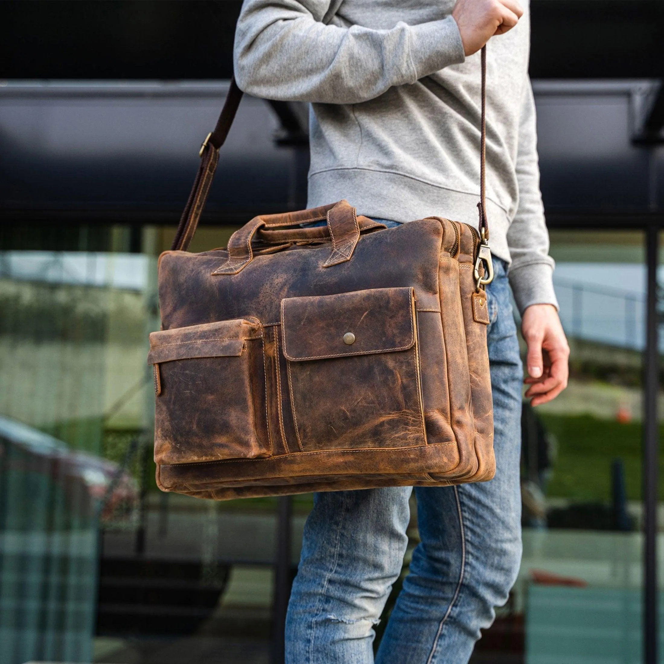 16" Leather Laptop Briefcase – Elegant Office & School Messenger Bag