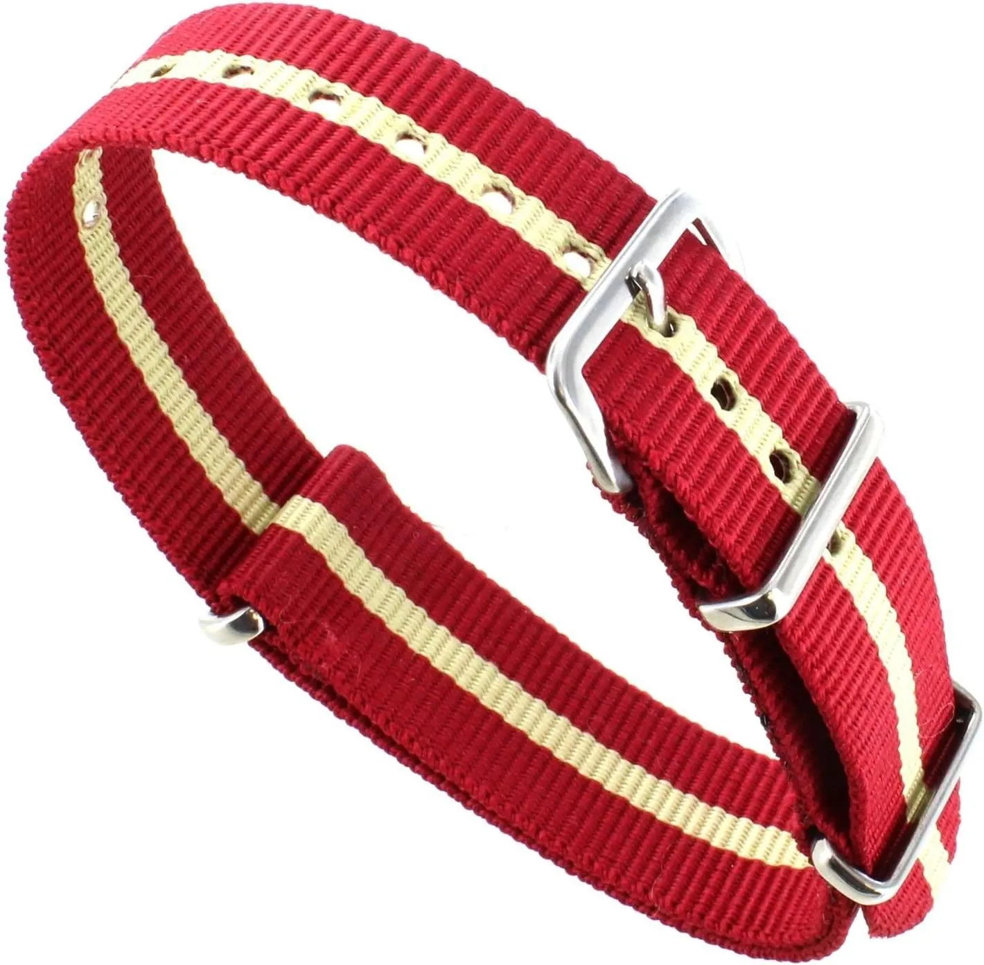 18mm deBeer Red W/Tan Stripe G10 Military Ballistic Nylon 4-Ring Watch Band 268