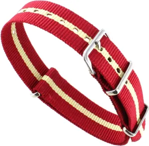 18mm deBeer Red W/Tan Stripe G10 Military Ballistic Nylon 4-Ring Watch Band 268