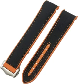 19mm 20mm 21mm 22mm Rubber Watchband Fit for Omega Planet Ocean Diver 300 Silicone Nylon Sports Watch Strap (Color : Black Orange Nylon, Size : 19mm)