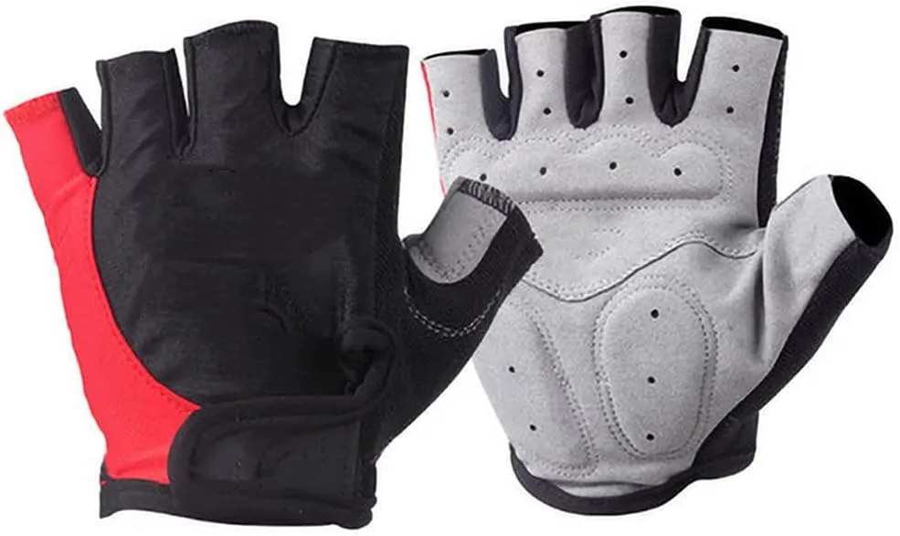 1Pair Multipurpose Gel Half Finger Cycling Gloves Anti Slip Anti Sweat Bicycle Anti Shock MTB Road Bike Sports Gloves,Red,M
