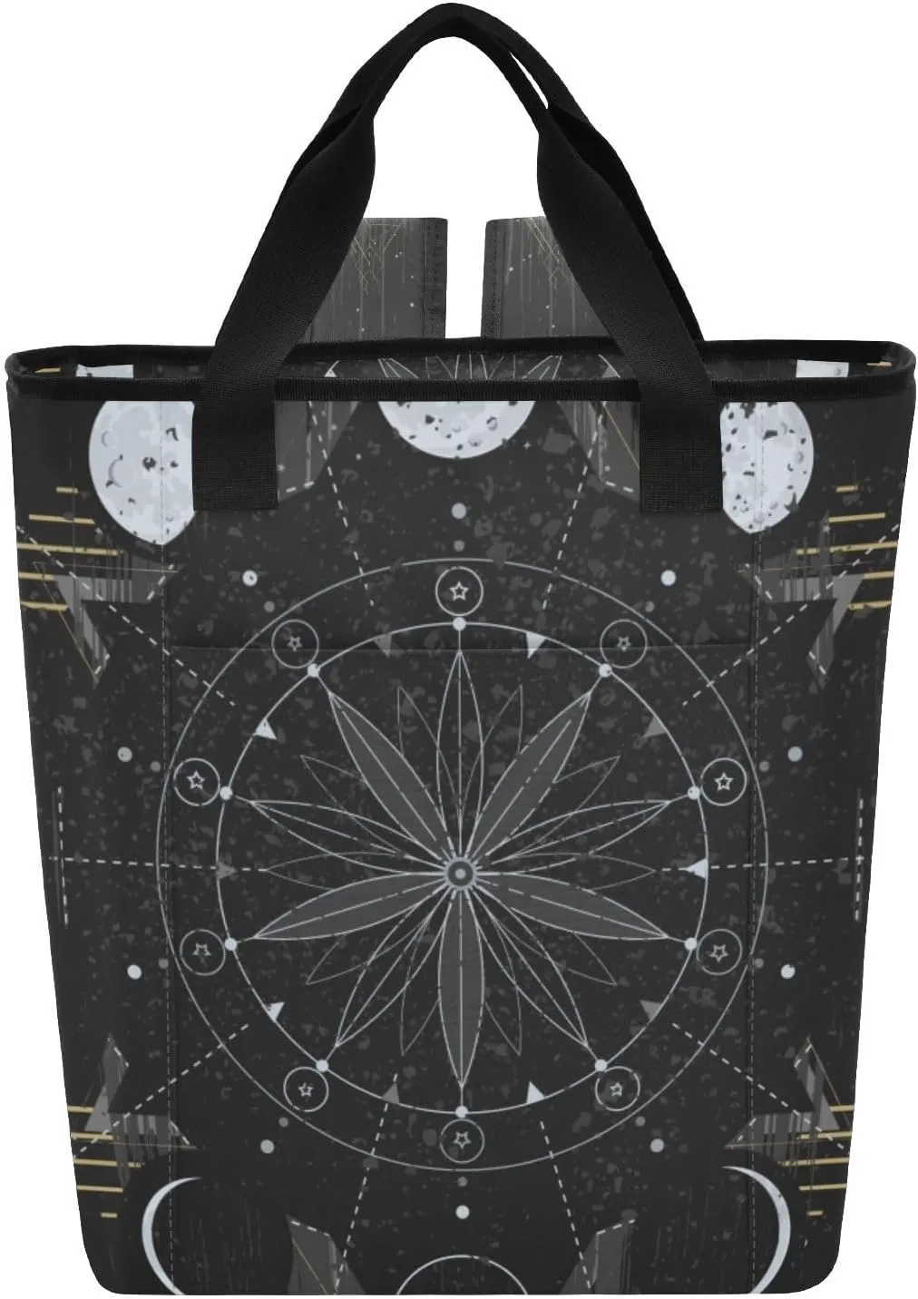 2-in-1 Golden Moon Phases Mystical Chillout Bag Soft Insulated Cooler Tote, Portable, for Lunch, Beach, Travel, Drink, Camping, Picnic, 36-Can Capacity