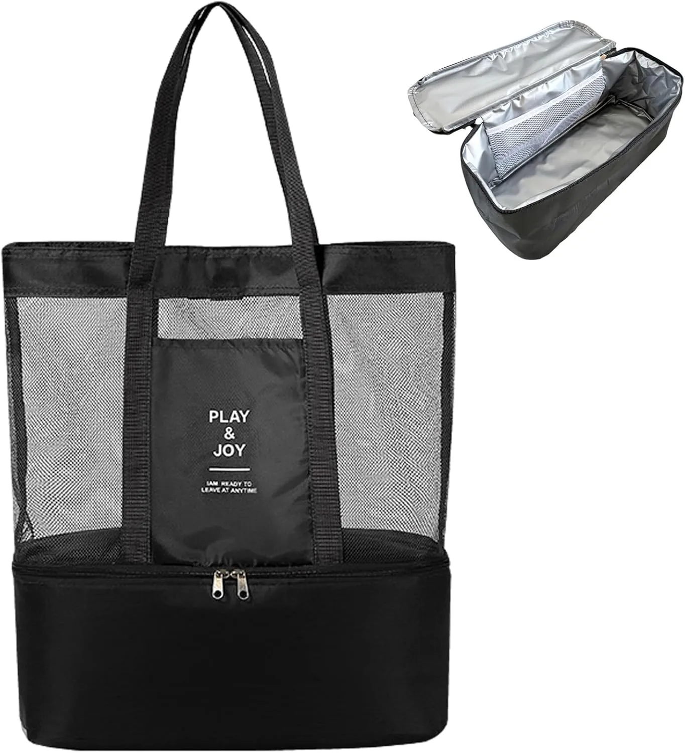 2-IN-1 Waterproof Mesh Beach Bag With Cooler Compartment for Women and Family for Beach, Pool, Sports,Picnics