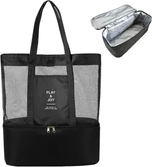 2-IN-1 Waterproof Mesh Beach Bag With Cooler Compartment for Women and Family for Beach, Pool, Sports,Picnics
