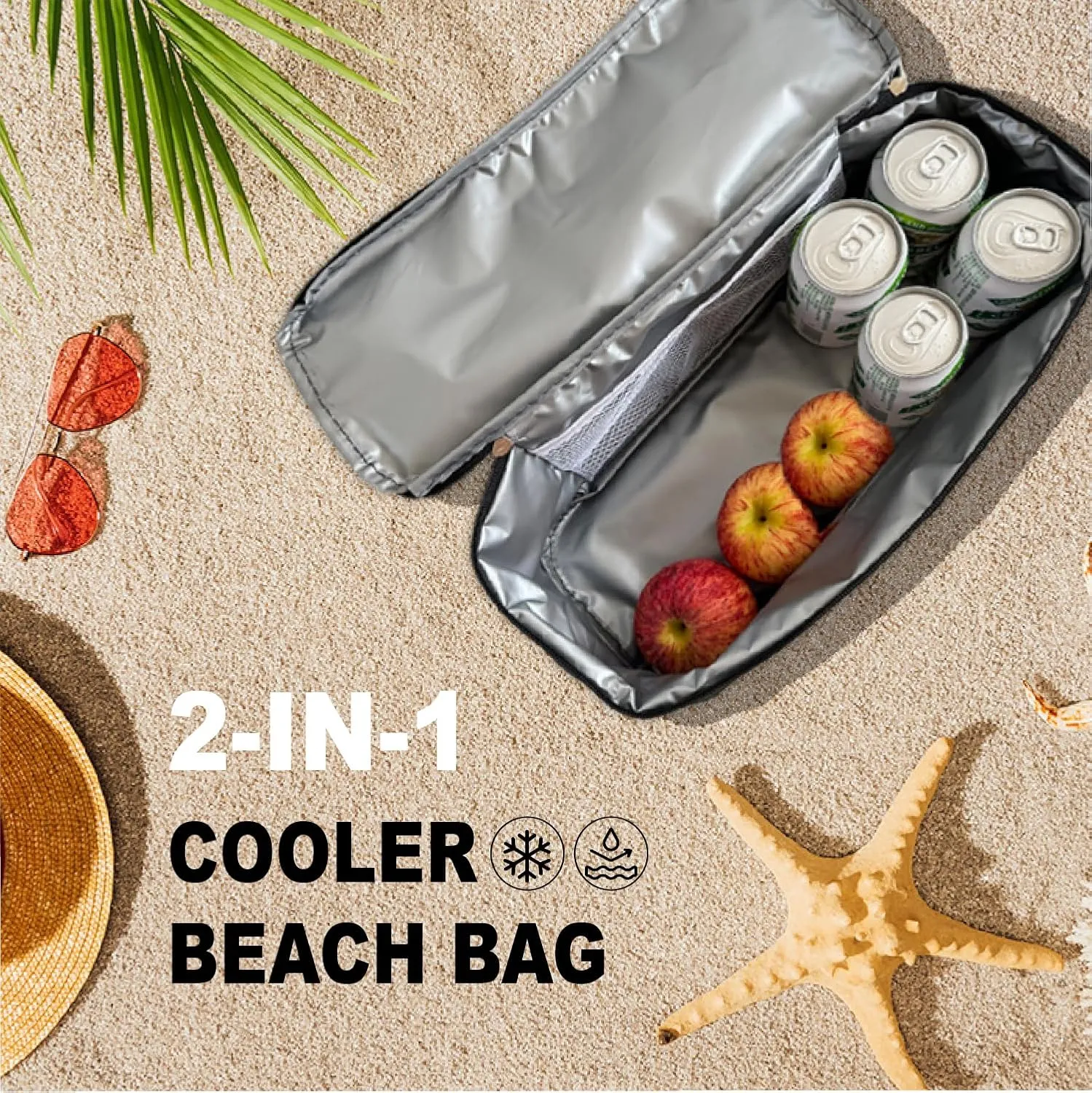 2-IN-1 Waterproof Mesh Beach Bag With Cooler Compartment for Women and Family for Beach, Pool, Sports,Picnics