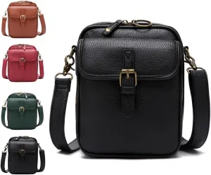 2025 Upgrade Vintage Double Layer Large Capacity Mini Messenger Bag，Leather Small Purse Crossbody Shoulder Bag for Women Men
