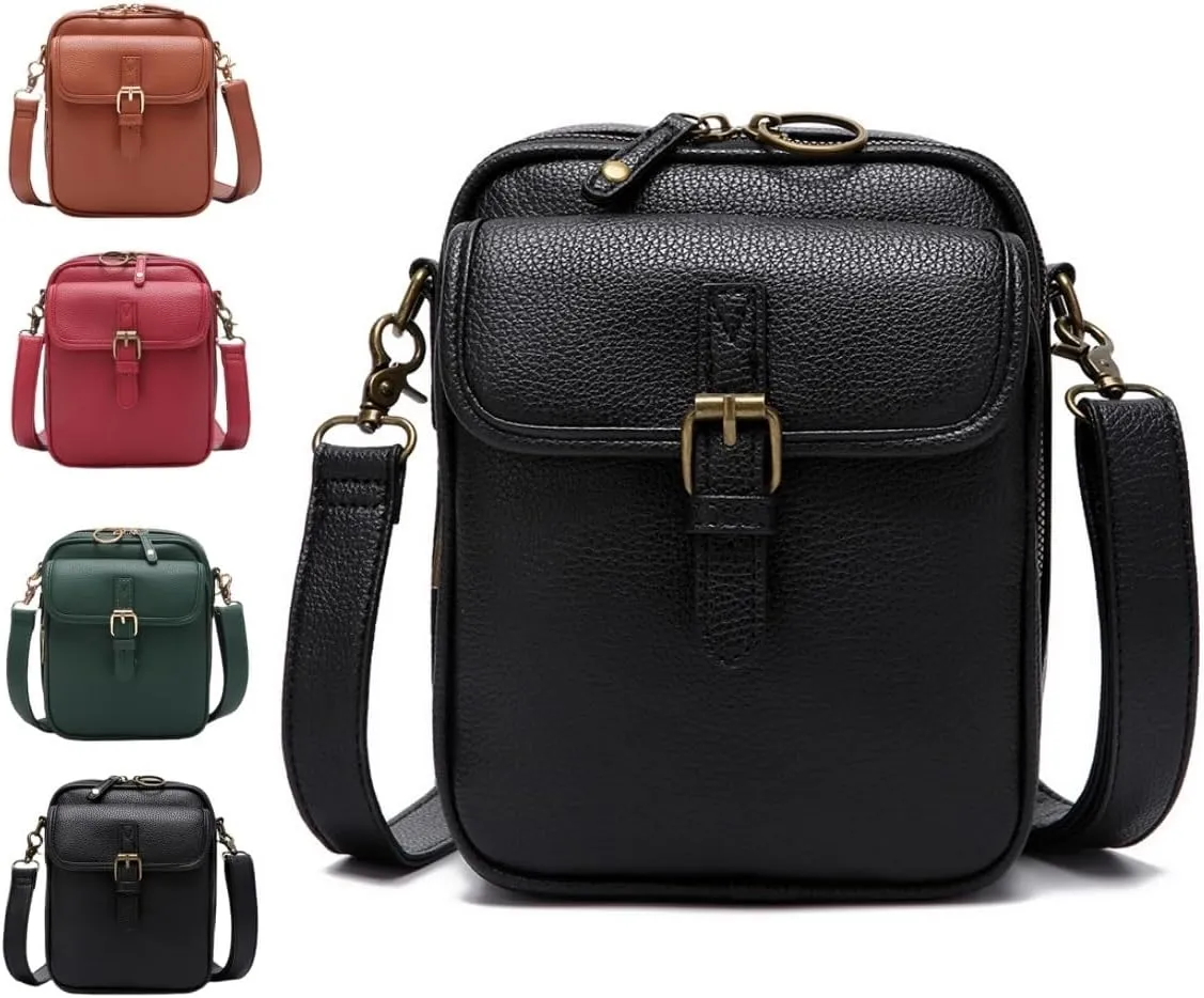 2025 Upgrade Vintage Double Layer Large Capacity Mini Messenger Bag，Leather Small Purse Crossbody Shoulder Bag for Women Men