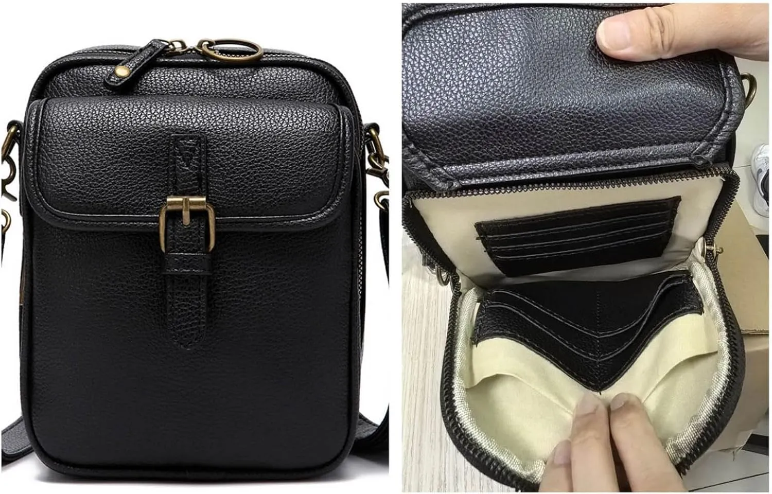 2025 Vintage Leather Crossbody Messenger Bag, Large Capacity Double Layer Shoulder Bag, Small Purse for Women and Men