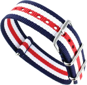 20mm deBeer Red White Navy g10 Military Ballistic Nylon 4-Ring Watch Band 275
