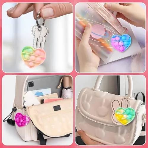 24 Pack Valentines Cards with Heart-shape Keychains, Valentines Day Gifts for Kids, Pop Fidget Toys for Valentines Kids Classroom Exchange, Valentine's Party Favors Prizes for Boys & Girls(8 Styles)