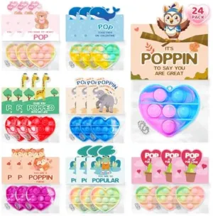 24 Pack Valentines Cards with Heart-shape Keychains, Valentines Day Gifts for Kids, Pop Fidget Toys for Valentines Kids Classroom Exchange, Valentine's Party Favors Prizes for Boys & Girls(8 Styles)