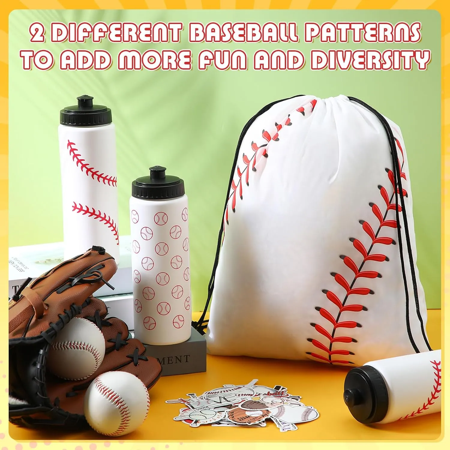 24 Pcs Baseball Water Bottles Baseball Bag Set with 50 Sticker Baseball Party Favors 12 Reusable Sports Squeeze Water Bottles 20oz 12 Baseball Goodie Gift Bag for Baseball Team Gifts Gym