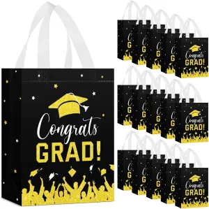24 Pcs Graduation Gift Bags 2025 Reusable Graduation Bags Bulk with Handles, Nonwoven Congrats Grad Party Favor Tote
