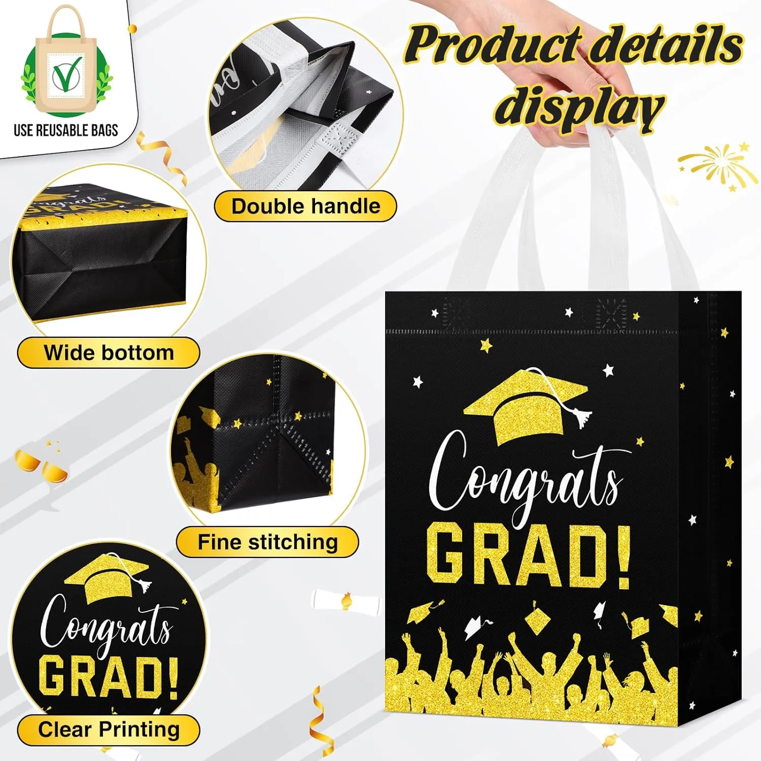 24 Pcs Graduation Gift Bags 2025 Reusable Graduation Bags Bulk with Handles, Nonwoven Congrats Grad Party Favor Tote
