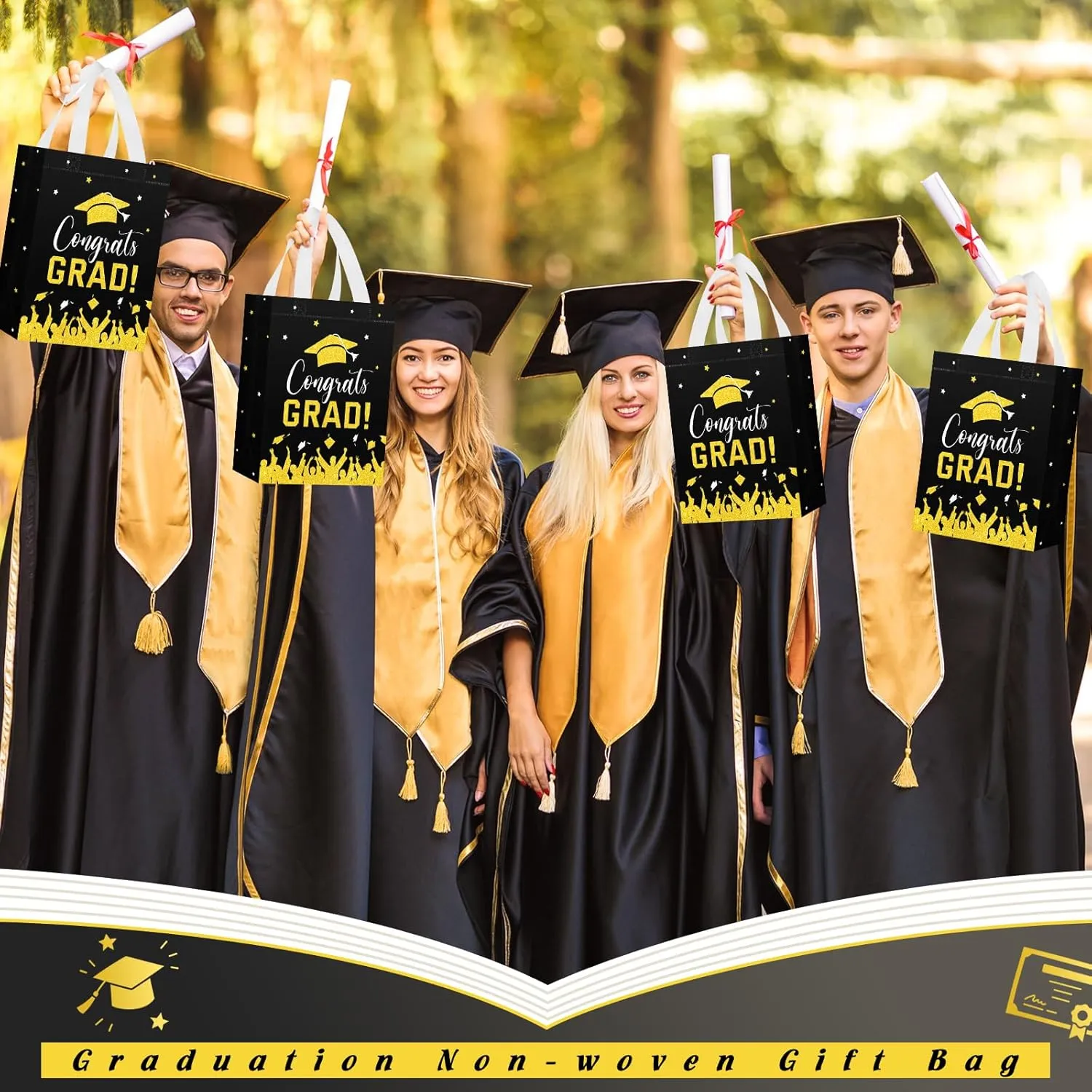 24 Pcs Graduation Gift Bags 2025 Reusable Graduation Bags Bulk with Handles, Nonwoven Congrats Grad Party Favor Tote