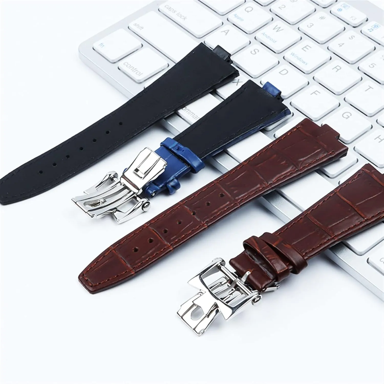 25 mm Genuine Leather Convex Interface Watch Strap Overseas Bamboo Grain Watch Bands For Vacheron Constantin