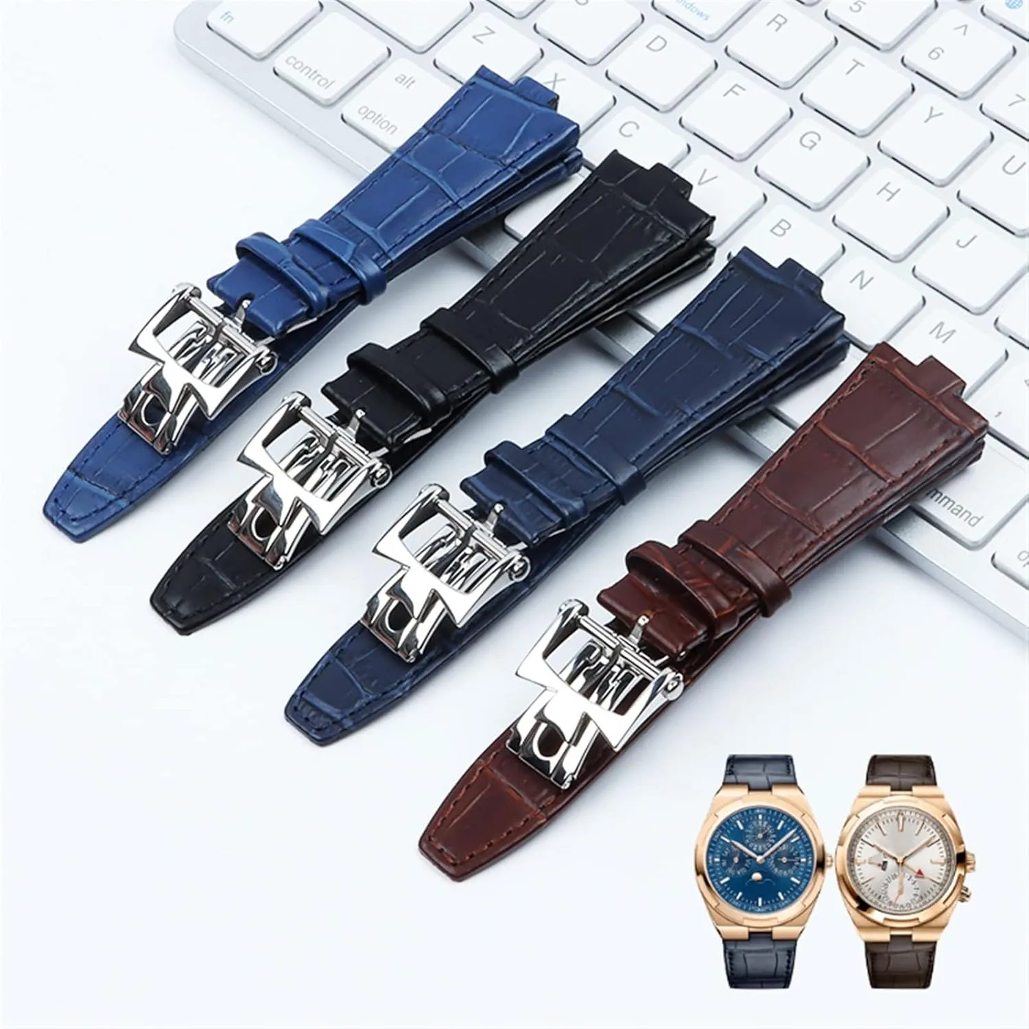 25 mm Genuine Leather Convex Interface Watch Strap Overseas Bamboo Grain Watch Bands For Vacheron Constantin
