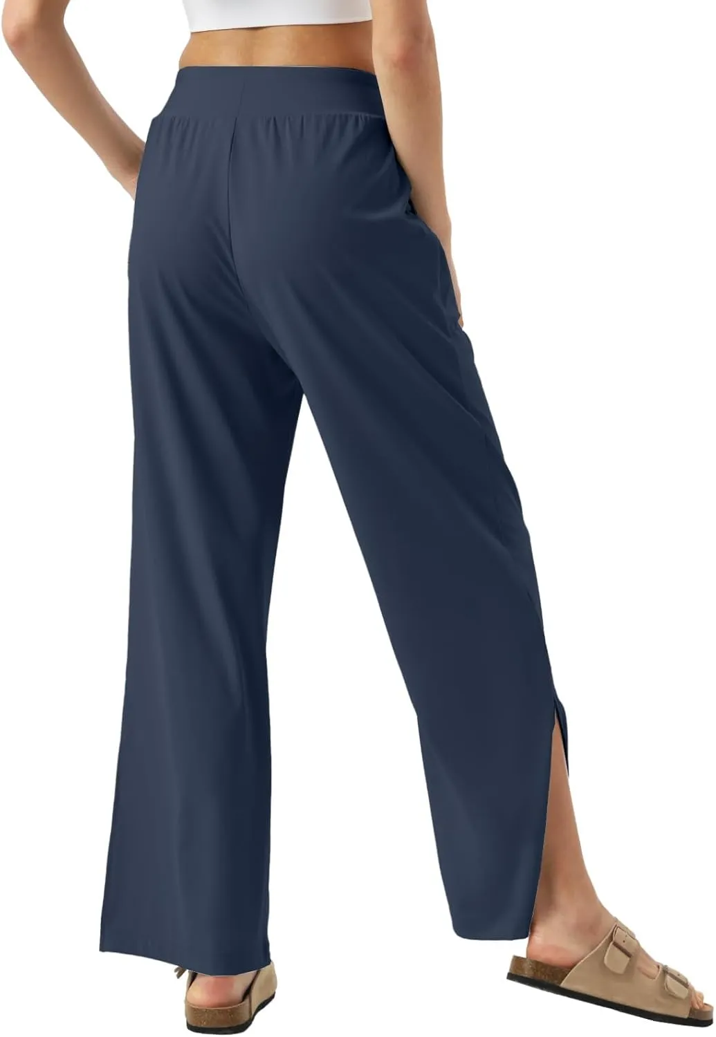 26"/28"/30" Inseam Womens Wide Leg Sweatpants Petite High Waist Summer Pants UPF50 Lightweight Beach with Pocket Split Leg