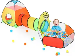 3 in 1 Ball Pits for Toddlers Kids Play Tent with Play Tunnel, Pop Up Play Tent for Boys and Girls, Toys for Babies, Kids Gifts for Outdoor Games Indoor (3pc Ball Pit Play Tent)