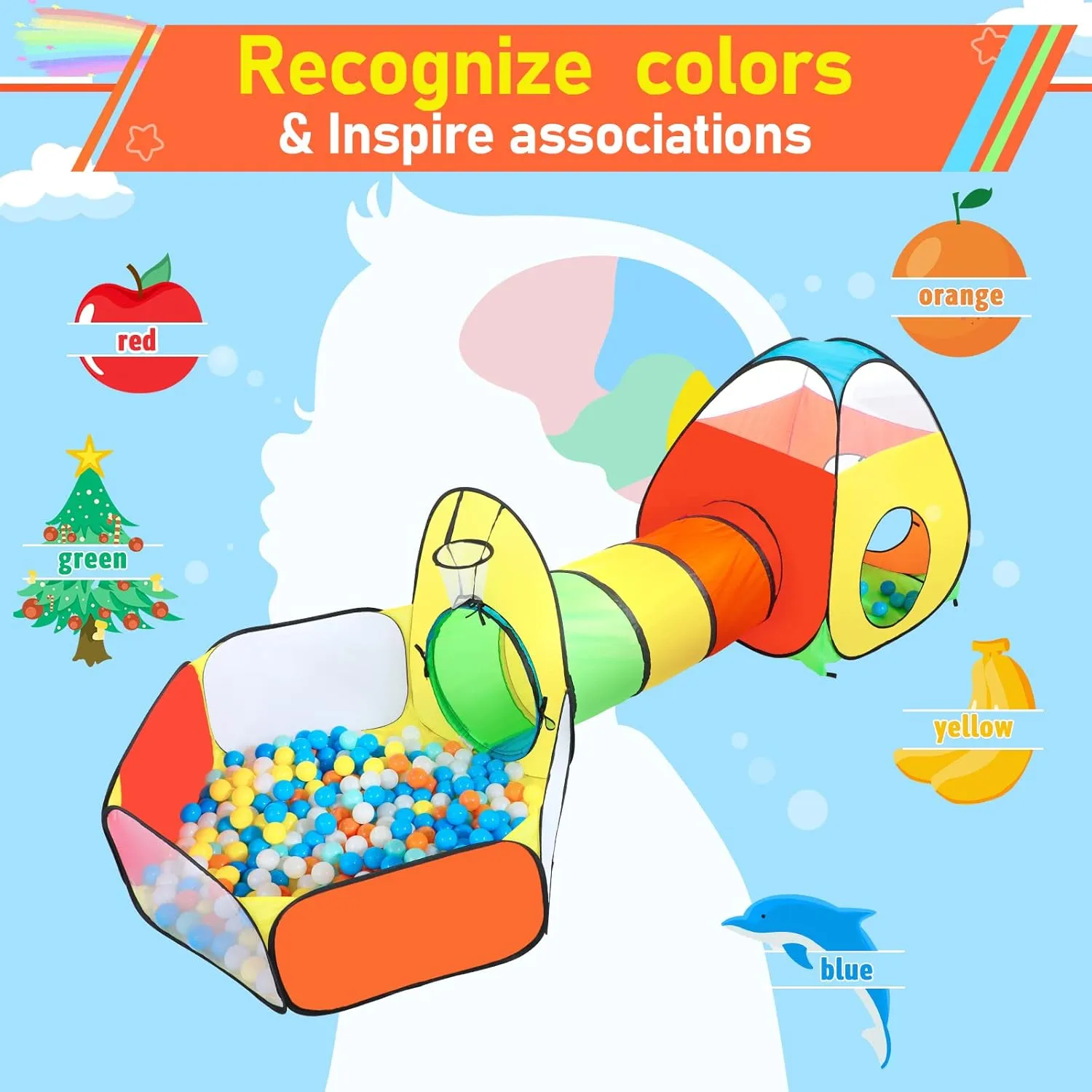 3 in 1 Ball Pits for Toddlers Kids Play Tent with Play Tunnel, Pop Up Play Tent for Boys and Girls, Toys for Babies, Kids Gifts for Outdoor Games Indoor (3pc Ball Pit Play Tent)