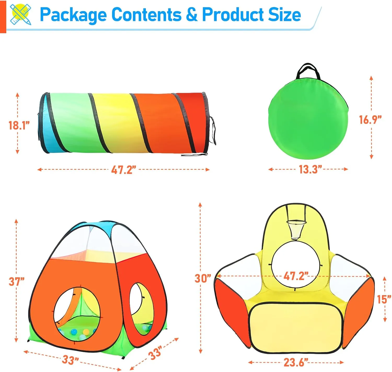 3 in 1 Ball Pits for Toddlers Kids Play Tent with Play Tunnel, Pop Up Play Tent for Boys and Girls, Toys for Babies, Kids Gifts for Outdoor Games Indoor (3pc Ball Pit Play Tent)