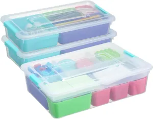 3 Pack Plastic Storage Box with Multi-colour Storage Box Art Craft Organizer with Divider for Organizing Tool, Craft