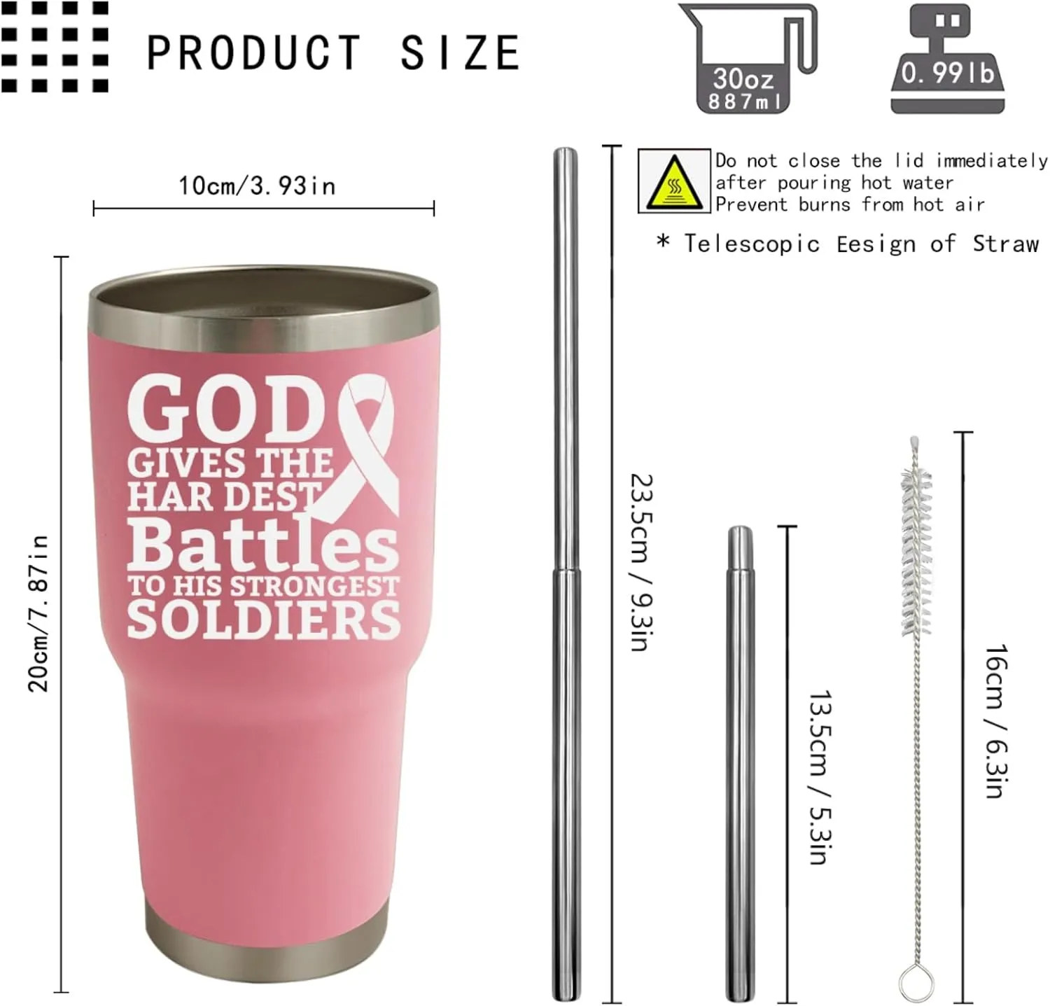 30 oz Tumbler Pink Tumbler God Gives The Hardest Battles To His Strongest Soldiers Tumbler Personalized Tumbler with Lid and Straw Insulated Tumbler Stainless Steel Tumblers