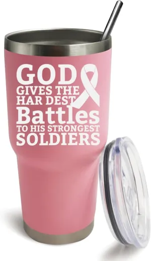 30 oz Tumbler Pink Tumbler God Gives The Hardest Battles To His Strongest Soldiers Tumbler Personalized Tumbler with Lid and Straw Insulated Tumbler Stainless Steel Tumblers