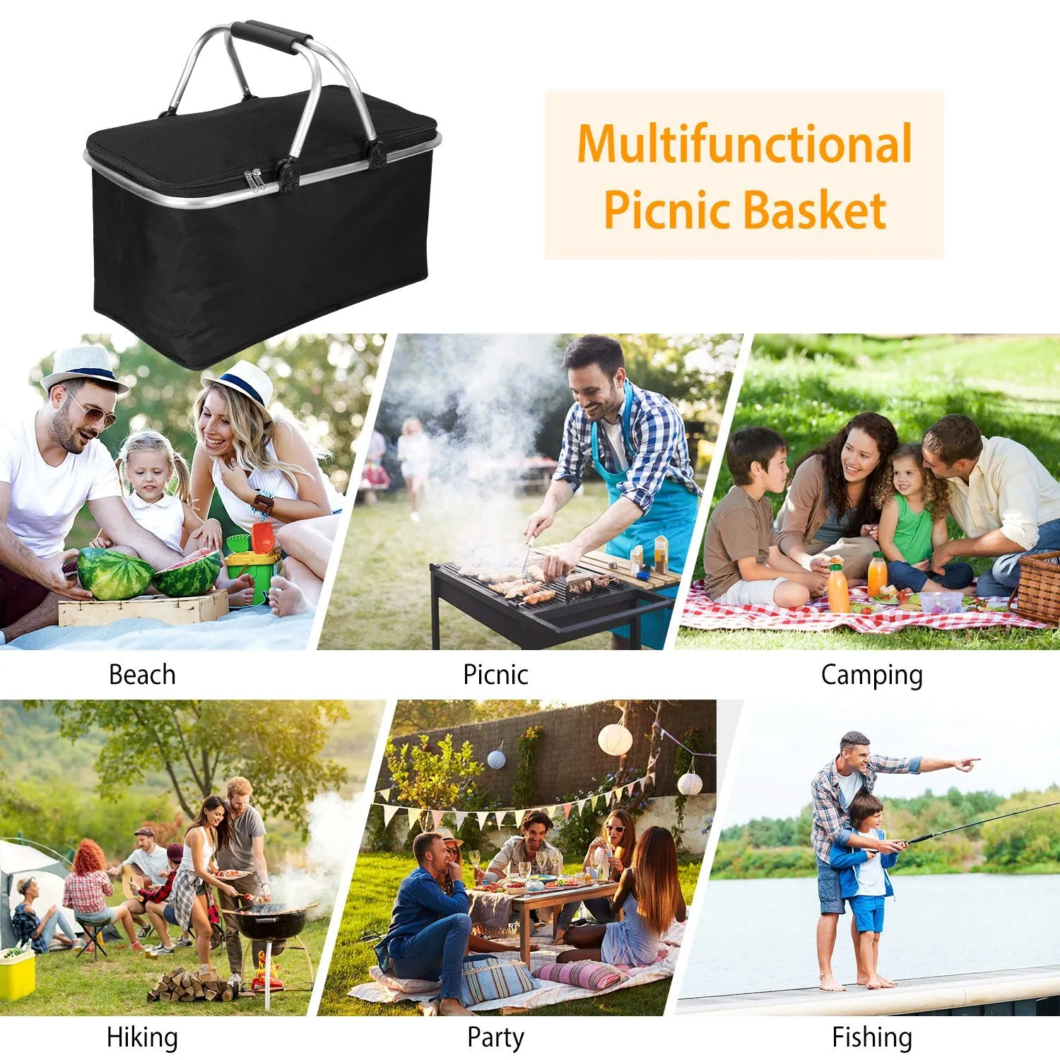 30L Insulated Picnic Basket Cooler Collapsible Food Delivery Storage
