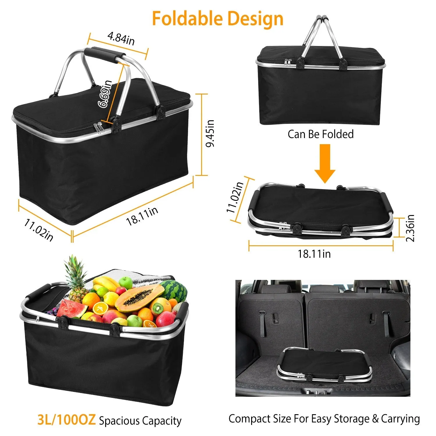 30L Insulated Picnic Basket Cooler Collapsible Food Delivery Storage