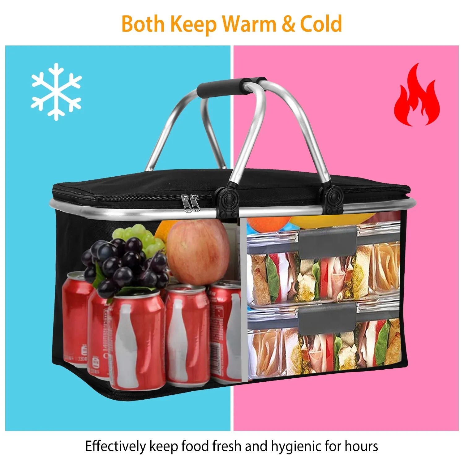 30L Insulated Picnic Basket Cooler Collapsible Food Delivery Storage