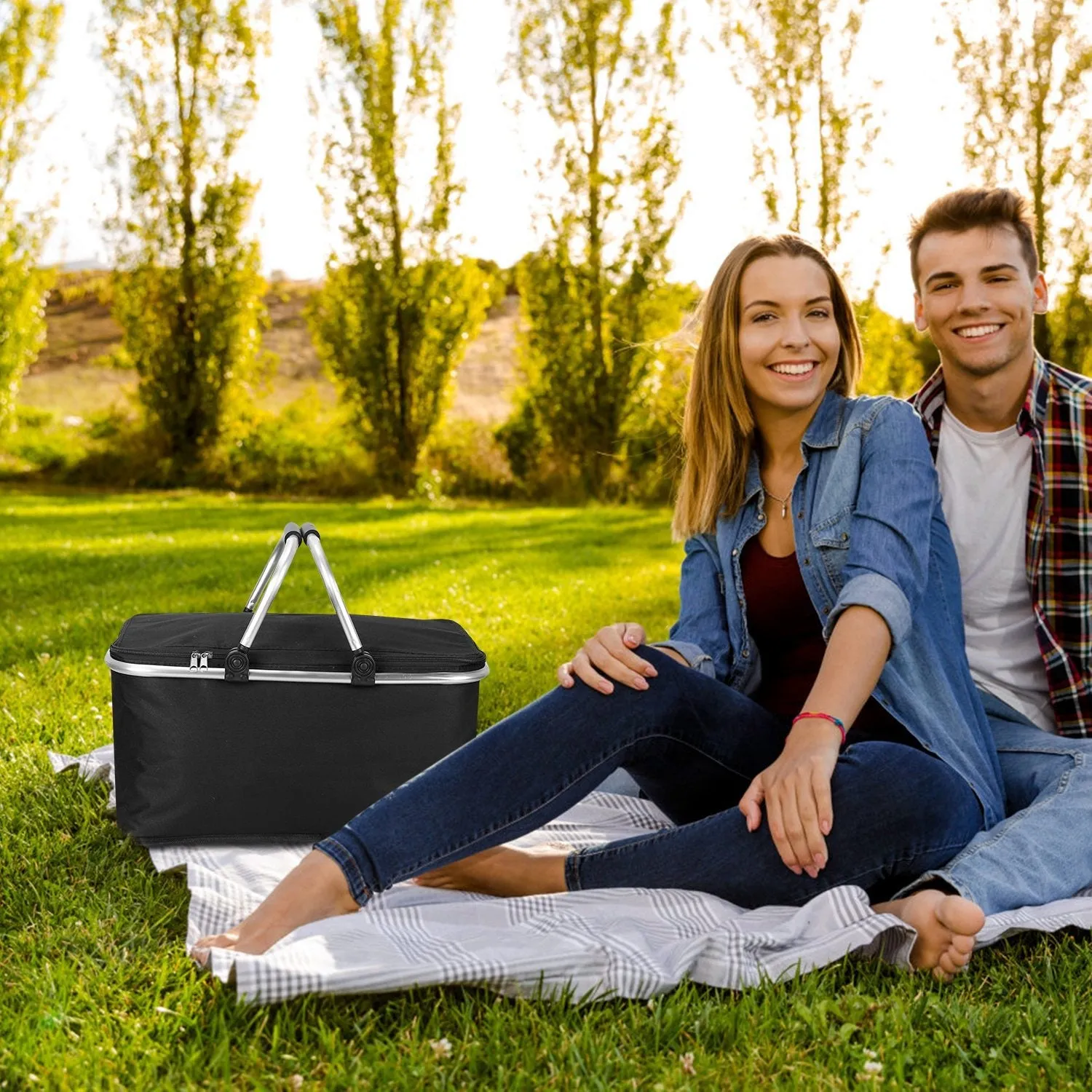 30L Insulated Picnic Basket Cooler Collapsible Food Delivery Storage