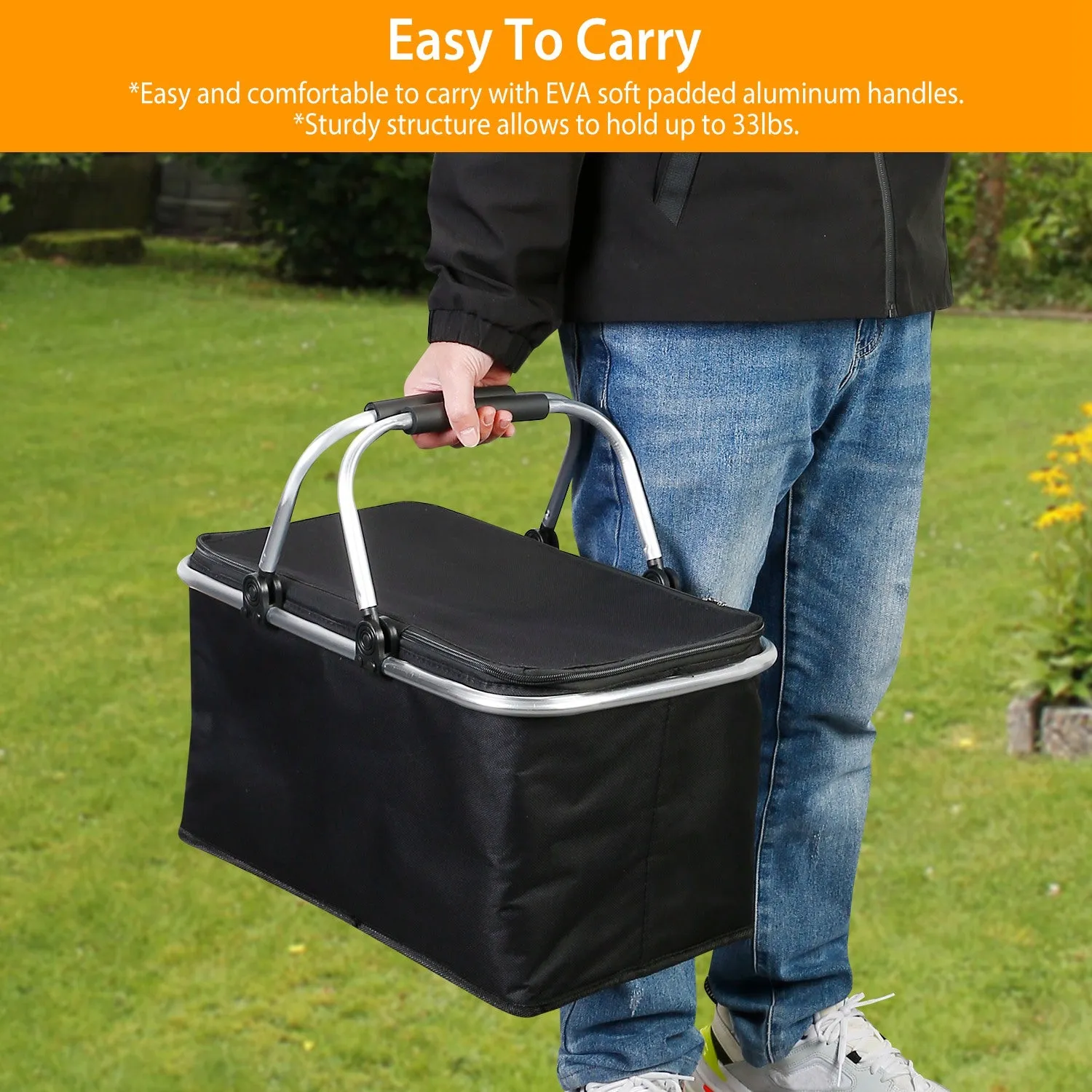 30L Insulated Picnic Basket Cooler Collapsible Food Delivery Storage