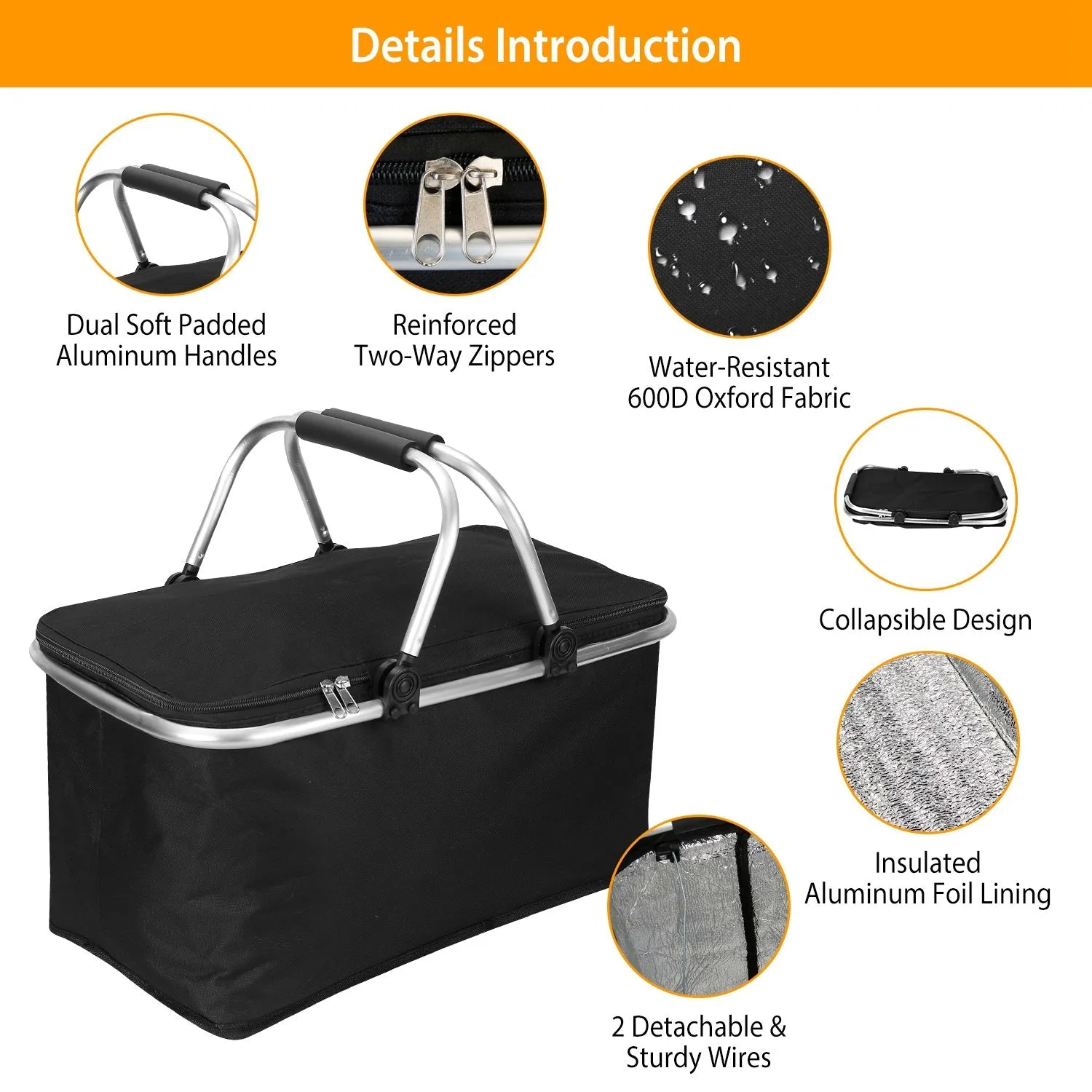 30L Insulated Picnic Basket Cooler Collapsible Food Delivery Storage