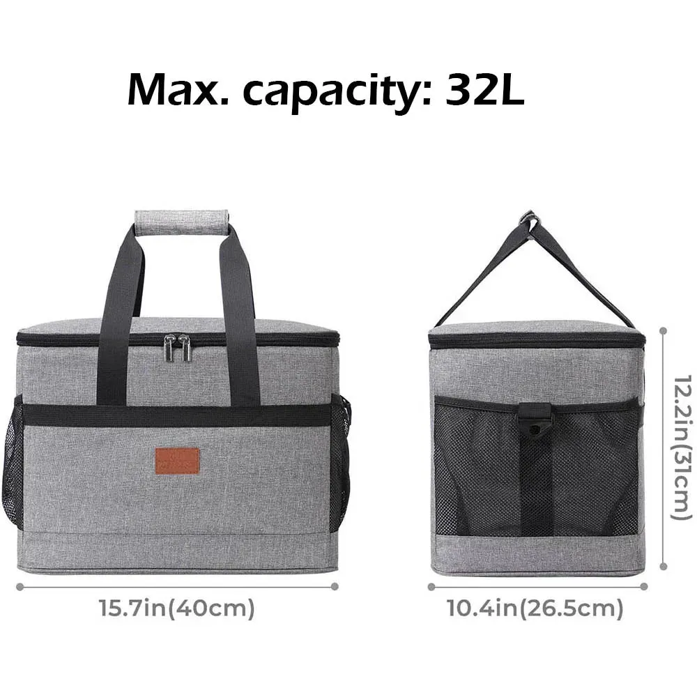 32L Large Soft Cooler Bag with Hard Liner - Insulated Picnic Lunch Box
