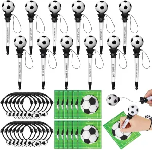 36 Pcs Soccer Party Favors Set Funny Sport Inspirational Team Gifts Set 12 Ballpoint Pens 12 Adjustable Bracelets 12 Sticky Notes for Sports Birthday Party Gifts Supplies Decors
