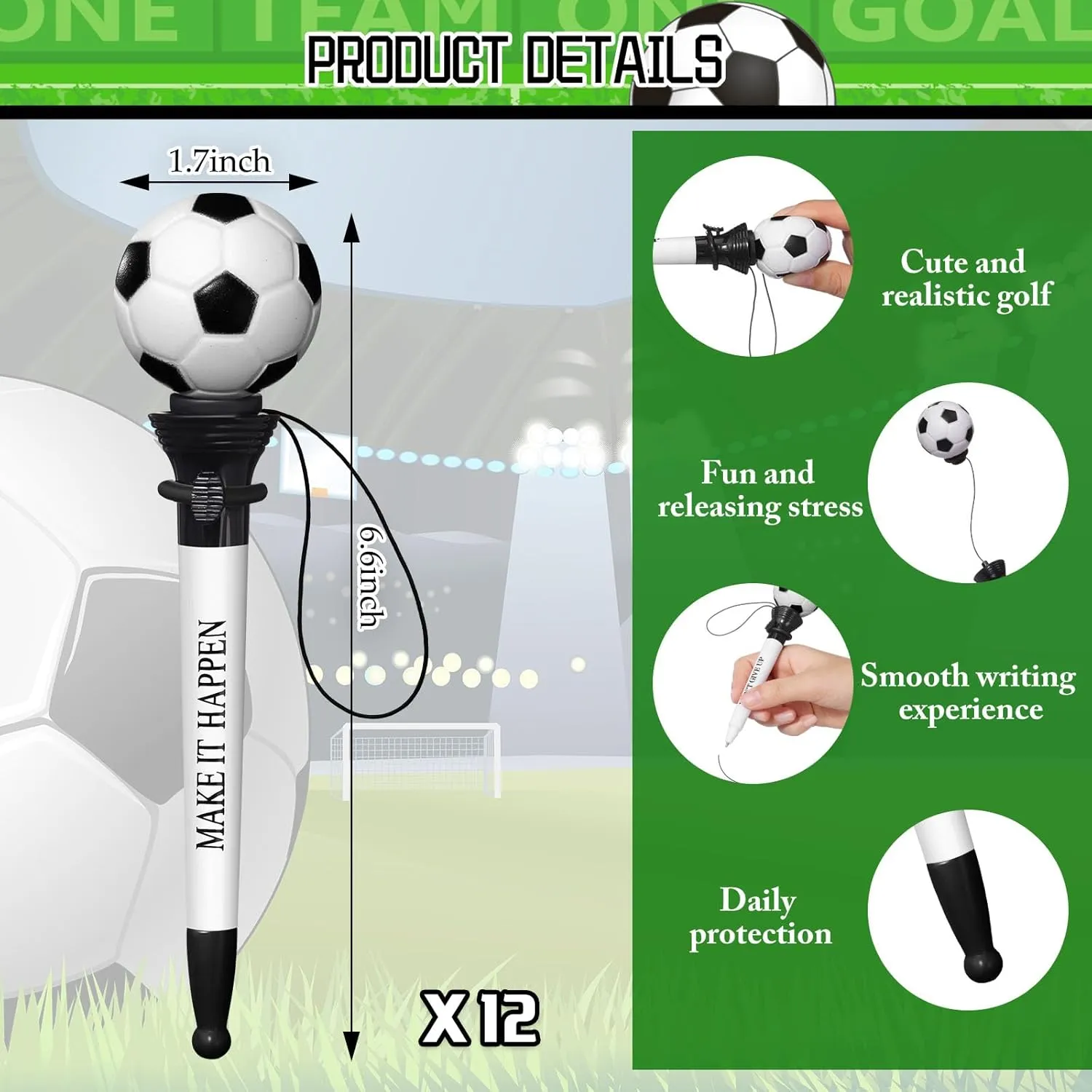 36 Pcs Soccer Party Favors Set Funny Sport Inspirational Team Gifts Set 12 Ballpoint Pens 12 Adjustable Bracelets 12 Sticky Notes for Sports Birthday Party Gifts Supplies Decors